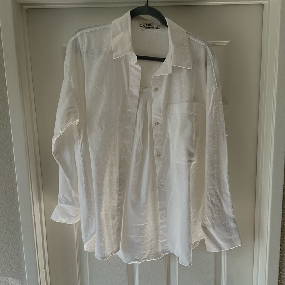 A&F Oversized Linen Shirt White